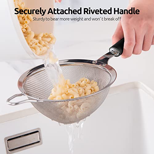 18/8 Stainless Steel Mesh Strainer: U-Taste 5.5 Inch Kitchen Fine Mesh Sieve Food Colander with Riveted Sturdy Silicone Handle and 30 Mesh Hole for Straining Flour, Pasta, Fruit, Quinoa (Black) - color: (2) Black, size: Medium (5.5 x 13 in)