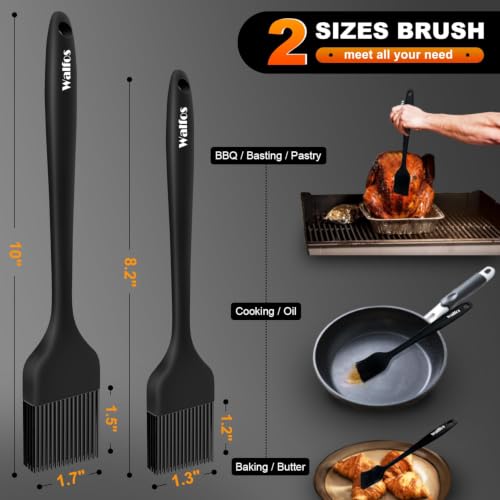 Walfos 600°F Heat Resistant Silicone Basting Brushes BPA Free Pastry Brush, Spread Oil Butter Sauce for BBQ Grill Baking Kitchen Cooking, Dishwasher Safe (2 SIZE) (Pack of 2) - color: Black, size: Large + Small (Pack of 2)