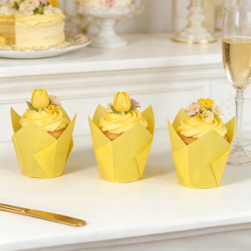 250Pcs Tulip Cupcake Liners,Parchment Paper Cupcake Liner in Standard Size - color: Yellow
