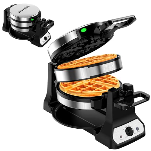 Waffle Maker, 1400W Belgian Waffle Maker, Double Waffle Iron 180° Flip, Rotating Nonstick Plates, Adjustable Browning Control, Locking Buckle & Cool Touch Handle, Removable Drip Tray, Stainless Steel - color: Sliver