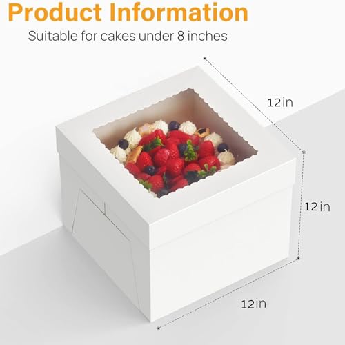 12 Pack Cake Boxes 12 Inch, 12x12x12 Inch Cake Box with Window White Tall Cake Carrier with Lids for Tier Cakes Disposable Containers for Birthday, Party, Halloween, Christmas, Wedding, Business - size: 12*12*12in