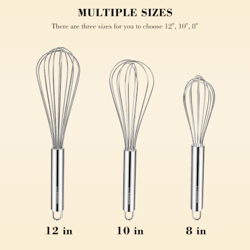 NileHome 3-Pack Stainless Steel Whisk Set, Kitchen Utensils for Cooking - color: Silver, size: 3 Piece