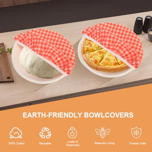 2Pcs 10inch Reusable Beeswax Elastic Bowl Covers for Bread Proofing - style: checkered