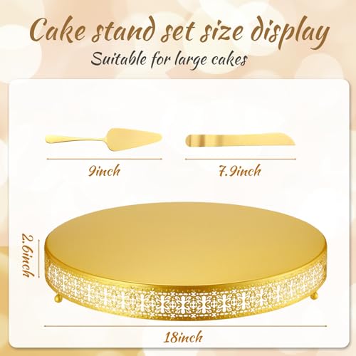 Wenqik Gold Metal Cake Stand 18 Inch with Cutting & Spatula - color: Gold, size: 18 Inch