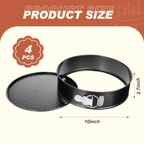4 Pcs 10 Inch Nonstick Springform Cheesecake Pan with Removable Bottom - color: Black, size: 10 Inch