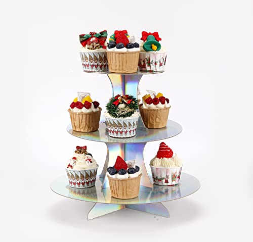 YLDW Cupcake Stand, 3-Tier Cupcake Stand Display, Cardboard Cup Cake Tower Stand, Disposable Dessert Stand for Birthday Tea Party Baby Shower Treat Decorations, Mirror Laser - color: Mirror Laser
