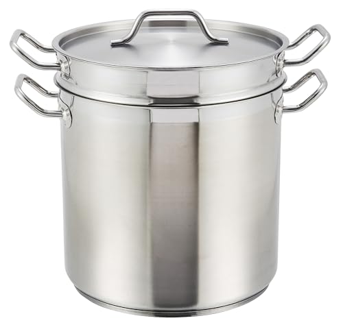 Winco 16 qt Stainless Steel Double Boiler with Cover