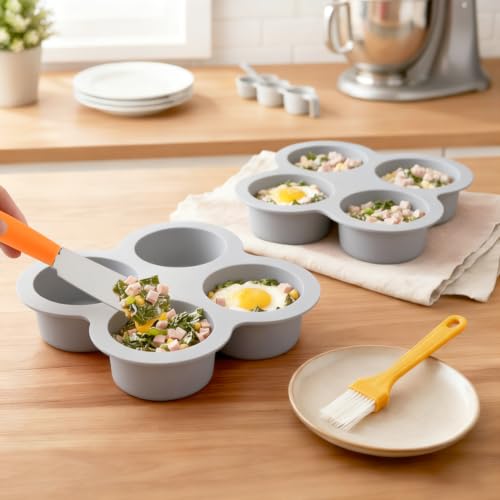 2 Pack Silicone Egg Bite Molds, with 1 Spatula & 1 Brush - color: Gray