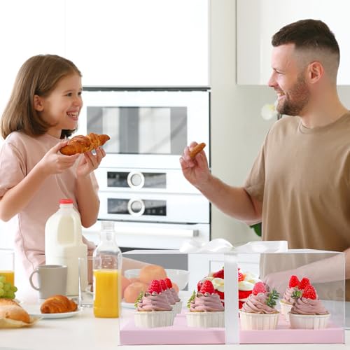 JCD 3 Pcs Pink Cake and Cupcake Combo Bento Boxes with Clear Lid Fit 8 Cupcake and 1 Mini Cake for Valentine Wedding Birthday Party Bakery Supplies(Pink 1+8/3Pcs) - size: Pink 1+8/3Pcs