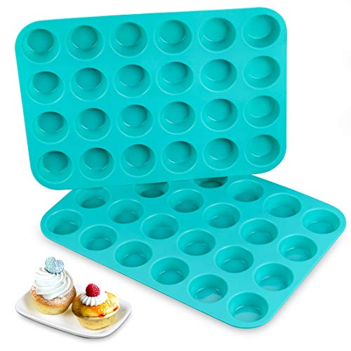 CAKETIME Mini Muffin Pan 24 Mini Cupcake Pans Silicone Molds Food Grade Silicone Muffin Pans for Baking Pack of 2 - size: 24-Cup Mini