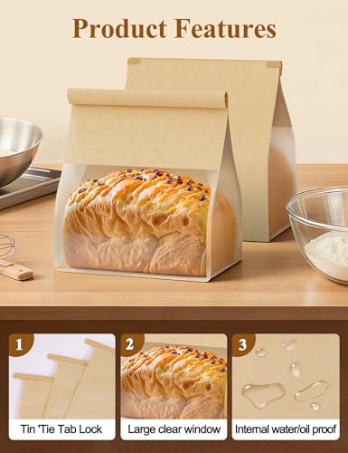 FireKylin Bread Cookie Bags with Window & Tin Tie,3.9x3.1x8.2 (50,Small) - size: Small