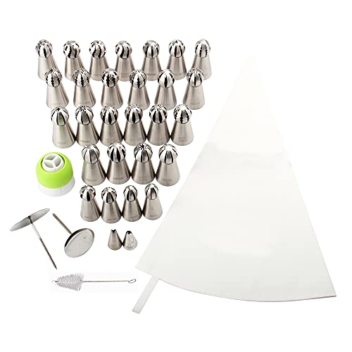 27 Pcs Stainless Steel Seamless Russian Flower Ball Piping Tips Set - color: SILVER MRF0008