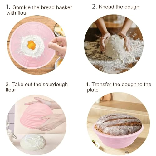 Banneton Bread Proofing Baskets,Silicone Sourdough Bread Baking Supplies, Bread Proofing Baskets for Sourdough, 9" Round Collapsible Sourdough Baking Basket (Pink) - color: Pink Round