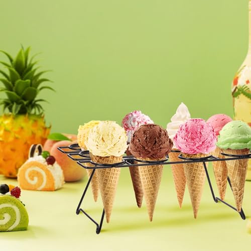 2 Pack Ice Cream Cone Holders Rack with 12 Holes Cake Cone Stand, Black - color: Black