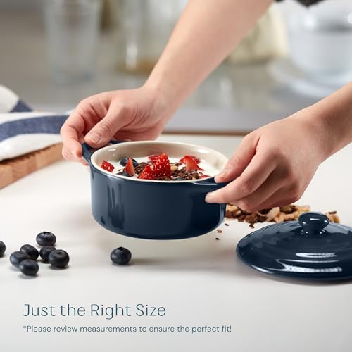 Kook Mini Cocotte, Lids, Handles, Dutch Oven, Set of 4, 12 oz, Navy - color: Navy