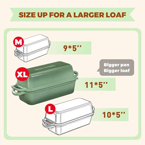 Cast Iron Loaf Pan with Lid, 11x5 Inch 5.8 Qt Sourdough Pan - color: Pistachio, size: 11x5 Inch