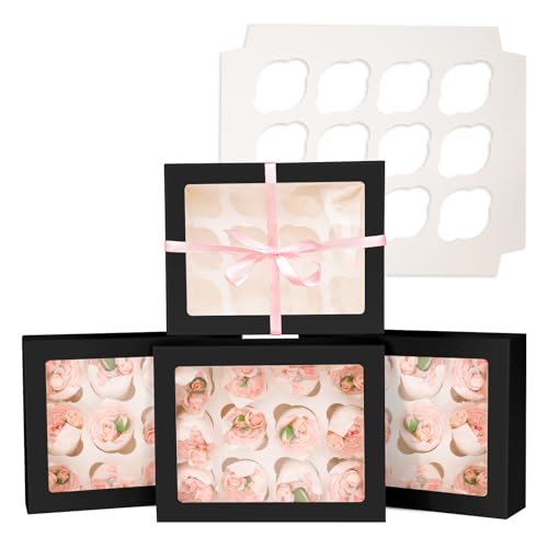 Bakepacker Auto-pop up 12 Cupcake Boxes, Black, 6-Packs - color: Black,6
