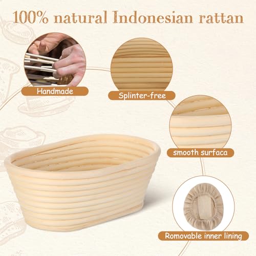 Gejoy 12 Set Oval Bread Proofing Baskets Banneton with Liner,8.5 Inch - size: 8.5 Inch