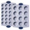 BRONYPRO 2-Pack 12 Cup and Mini 24 Cup Non Toxic Nonstick Ceramic Muffin Pan & Cupcake Tin, PFOA & PTFE Free, Heavy Duty Rust-Resistant Aluminized Steel, Oven Safe, Blue - color: Blue, size: 12+24 Cup Muffin Pan (2 pack)