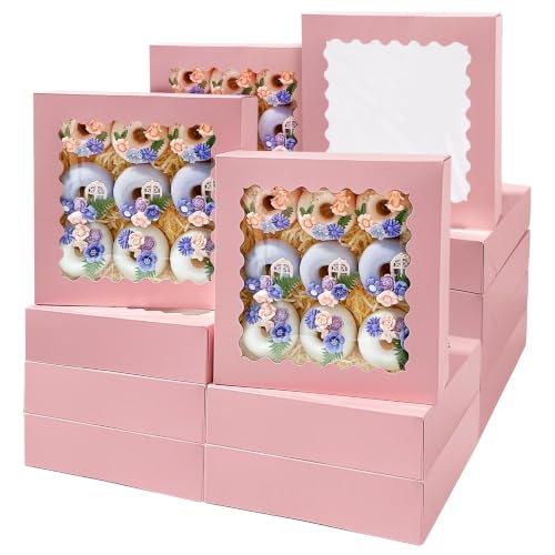 Bakepacker 36pcsAuto-pop Up Pie Boxes 10x10x2.5 inches Pink - color: Pink