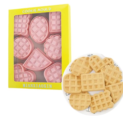 Waffle Cookie Cutters,8 Pieces Plastic Cookie Stamps (Waffle) - color: Waffle