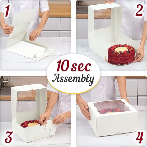 12 Cake Boxes With Cake Boards Set 10", Sturdy, Greaseproof, Front-Loading - color: Cake Boxes & Boards Set
