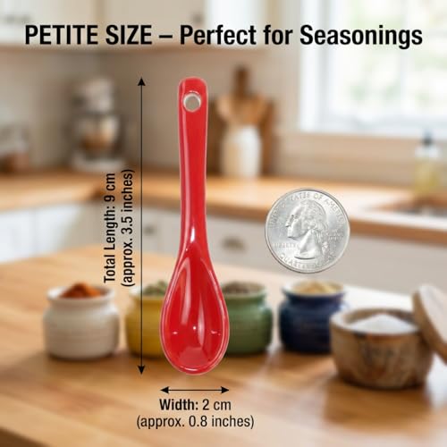 Mini Spoons for Spices, Ceramic Spoon 3.5 inch, Espresso Spoons - color: Red spoon A set of 4