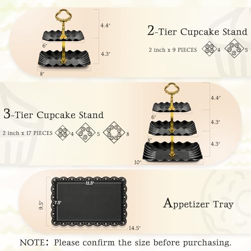 NWK 5-Piece Cupcake Stand & Appetizer Trays Set (Square, Black) - color: Black