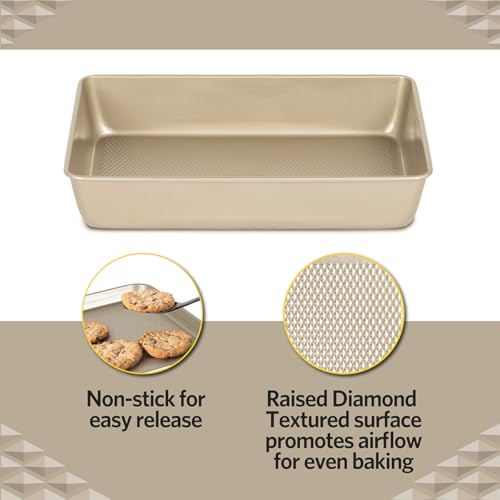 Glad Baking Pan Nonstick - Oblong Metal Dish for Cake and Lasagna - Heavy Duty Carbon Steel Bakeware, Small, Gold - size: Small