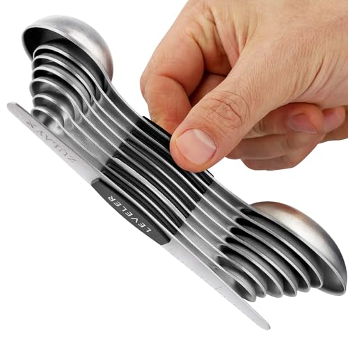 Zulay Stainless Steel Measuring Spoon Set - Stackable Magnetic Spoon Measuring Set - Magnetic Measuring Spoon Set of 8 with Leveler - Made with Strong N45 Magnets & 304 Stainless Steel - Black - color: Black