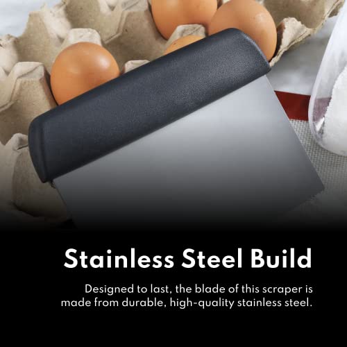 New Star Foodservice Bakery-Grade Stainless Steel Dough Scraper with Black Plastic Handle, 6 x 3 Inch Bench Scraper, Pastry Cutter, Dough Divider, Baking Prep Tool