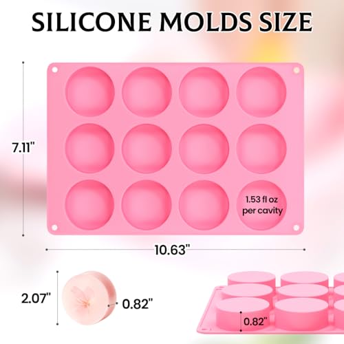 SJ Round Soap Mold Set, 2-Pack 12-Cavity Silicone Soap Molds - color: Pink / Medium Round