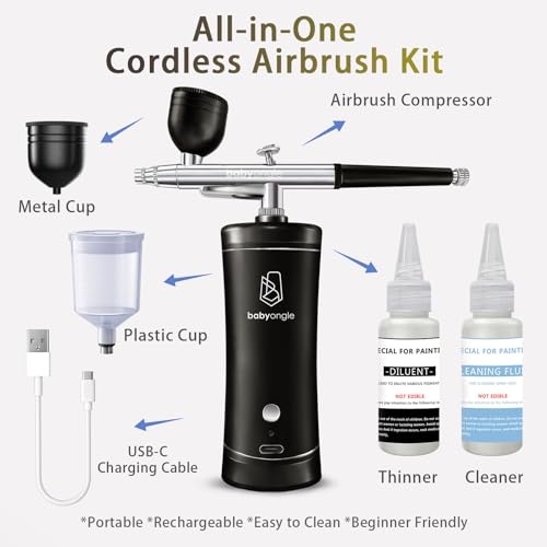 Cordless Airbrush Kit with Cleaning & Thinner, 3-Speed USB