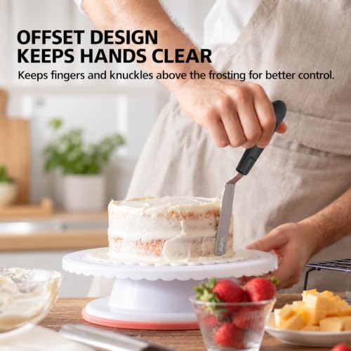 3-Piece Offset Spatula Set for Cake Decorating, 4 6 8 Inch Stainless Steel Icing Spatulas with Non-Slip Handles, Angled Frosting Palette Knives for Baking, Smoothing and Decorating - size: Black icing spatula 6, 8, 10 inch