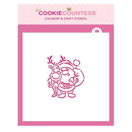 The Cookie Countess Santa and Rudolph Stencil - Drawn by Krista