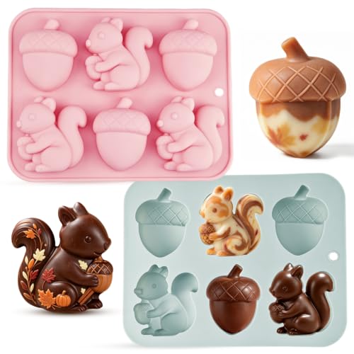 2PCS Thanksgiving Silicone Molds, 6-Cavity Acorn Squirrel Fall Molds - color: Small - Squirrel Turkey