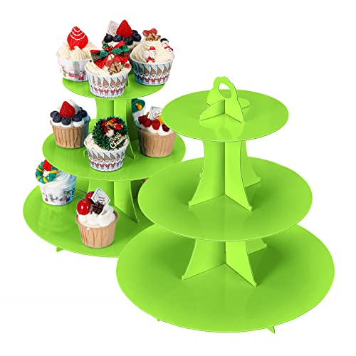 YLDW Cupcake Stand, 3-Tier Cupcake Stand Display, Cardboard Cup Cake Tower Stand, Disposable Dessert Stand for Birthday Tea Party Baby Shower Treat Decorations, Green - color: Green