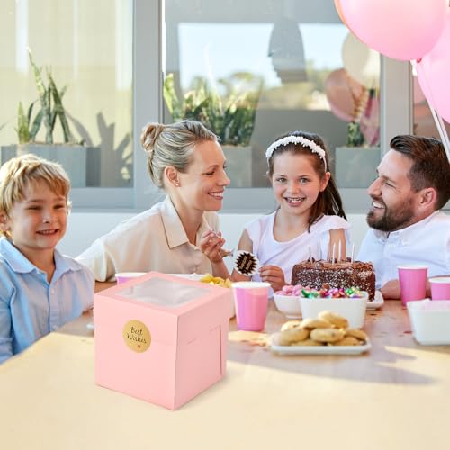12Pcs 6x6x6 Inches Small Cake Boxes, Pink Square Bakery Boxes - color: Pink, size: 6x6x6inch