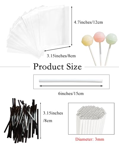 300Pcs CHELIZIYA 6-inch Paper Cake Pop Sticks and Wrappers Black Ties - color: Black