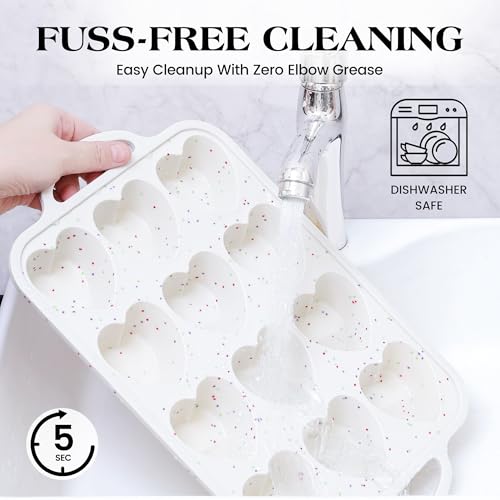12 Cup Heart Shaped Silicone Muffin Pan for Baking with Metal Frame - color: Cream, size: 12-Cup Heart