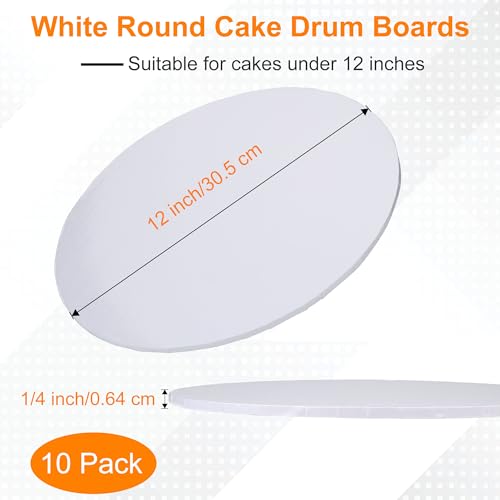 12 inch Round Cake Drum Boards, Dulinkas 1/4 Inch Thick White Corrugated Cardboard Cake Base Grease-Resistant Cake Boards for Multi-Layer Cakes, Weddings & Parties 10 Pack - size: 12 inch
