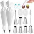 14-Piece Reusable Piping Bags and Tips Set with Stainless Steel Nozzles - size: 14