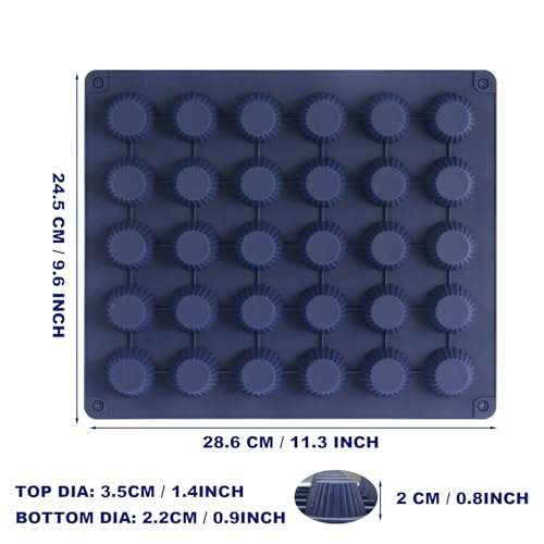 Peanut Butter Cup Molds, Bite-Size Chocolate Molds, Silicone Mold for Keto Fat Bomb, Jelly, Ice and Cordial, 2 PCS (Blue, Bite-Size) - size: Bite-Size