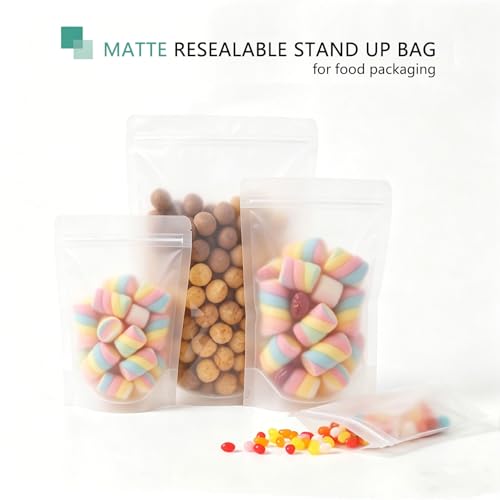 50pcs Stand Up Matte Bags Resealable Pouches With Frosted Front Window Self-seal Zipper Bags Heat Sealable Packaging Bags for Food Storage 3.5"*5.9" - size: 3.5"*5.9"