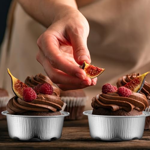 Eaasty 150 Pcs 1.6 oz Mini Aluminum Foil Baking Cups with Lids, Silver - color: Silver