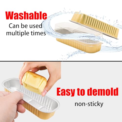 50 Pack 6.8oz Mini Cake Pans with Lids, Gold - color: Gold, size: Rectangle
