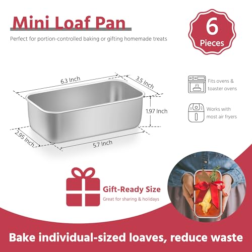 E-far Mini Loaf Pan Set of 6, Small Stainless Steel Bread Baking Pans - size: Set of 6