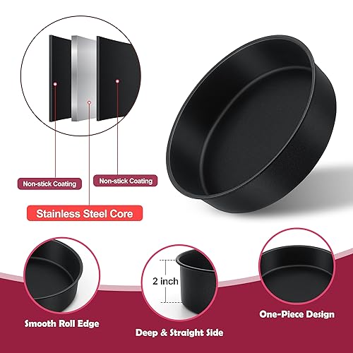 E-far 8 Inch Cake Pan, 3PCS Nonstick Stainless Steel Baking Cake Pans Tins - size: 8 Inches