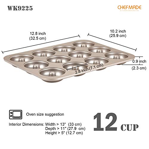 CHEFMADE Donut Mold Cake Pan, 12-Cavity Non-Stick Ring Doughnut Bakeware for Oven Baking (Champagne Gold) - size: 01 - Round 12 Cups