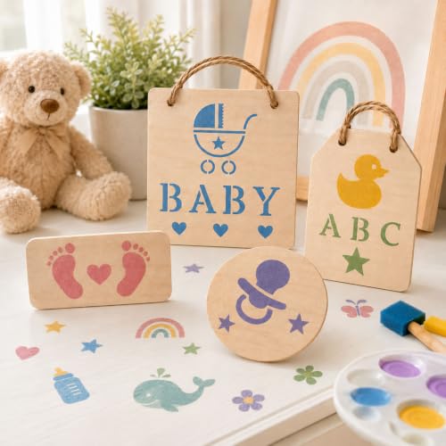 Stencils Set for Baby Shower Blocks,1.5" Small Letter & Icon Stencils - color: 100 Pcs Shower